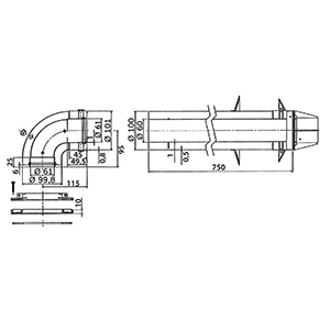 1 TERMINAL HORIZONTAL FIXE PR CHAUDIERE MURALE  810MM AZ415