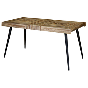 1 TABLE REPAS RECTANG. PLATEAU TECK ET PIEDS METAL 150X80X76