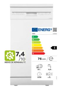 1 LAVE-VAISSELLE 10 COUVERTS BLANC CLASSE E 47 DB