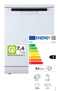 1 LAVE-VAISSELLE 12 COUVERTS BLANC CLASSE E 47 DB