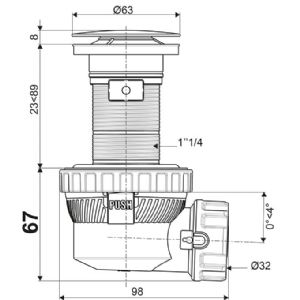 1 SIPHON + BONDE QUICK-CLAC D32 HAUTEUR 100 MM