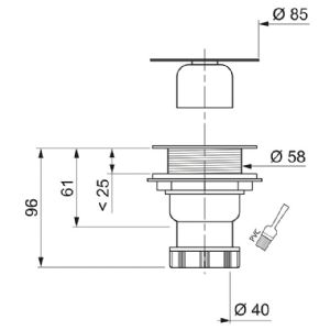 1 BONDE DE DOUCHE D60 MM SORTIE VERTICALE POUR RECEVEUR