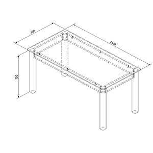 1 TABLE 140X70 FIXE PANNEAU CPT BLC 10MM PIETEMENT NOIR