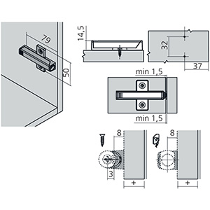 1 SUPPORT EN CROIX PLASTIQUE GRIS A VISSER ENTRAXE 32MM